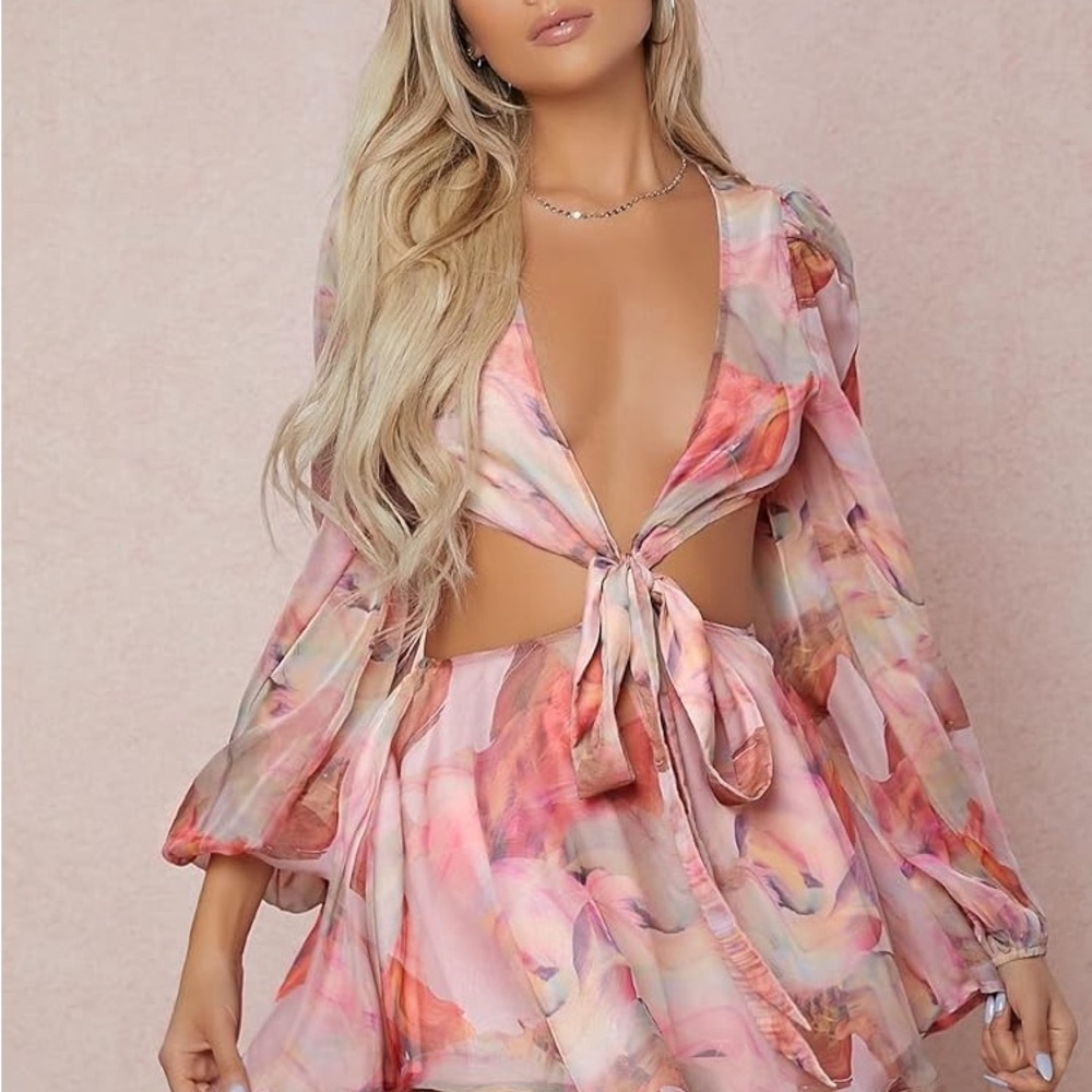 SHEIN Pink Floral Chiffon Dress